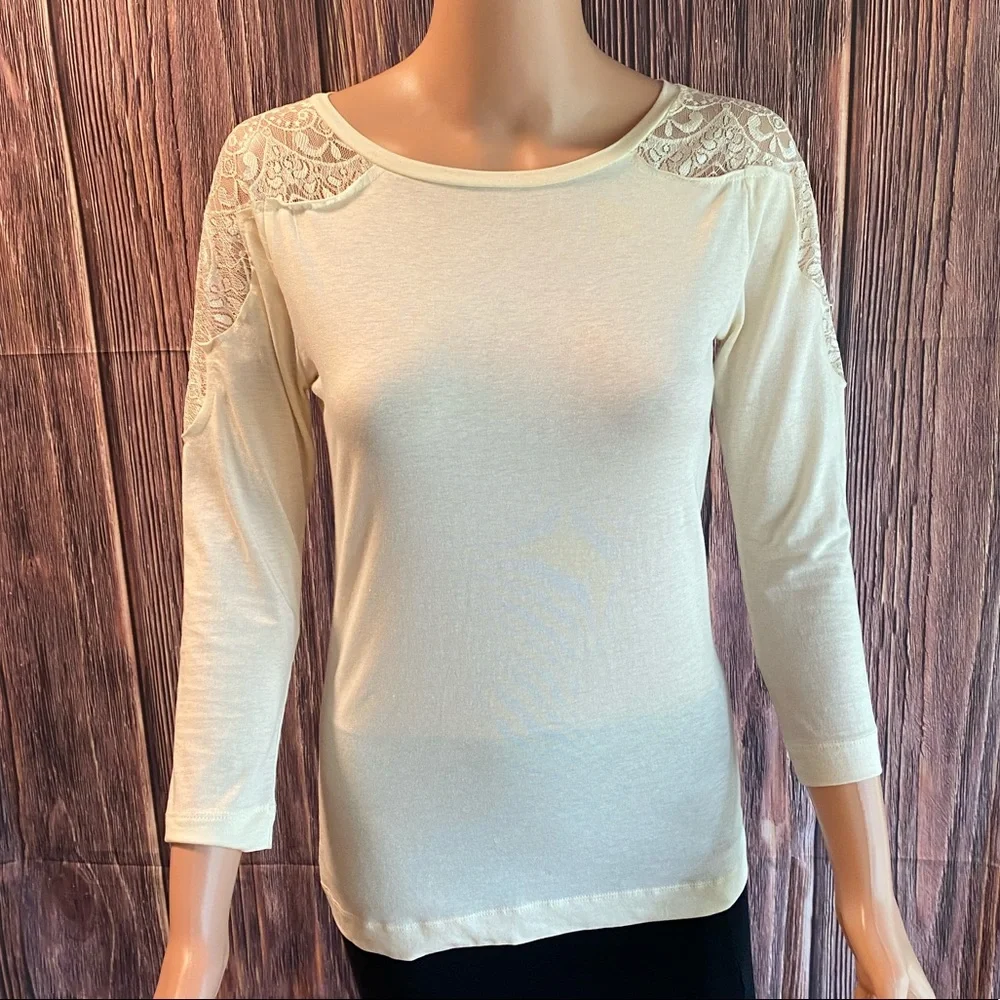 Banana Republic sz small white cream lace stretch bodycon quarter sleeve